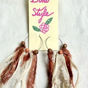 Hand Crafted Boho Style Earrings with Brown and Cream Accents